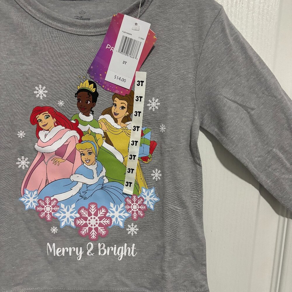 Disney Princess Girls Merry & Bright Christmas Long Sleeve Graphic T-Shirt NWT